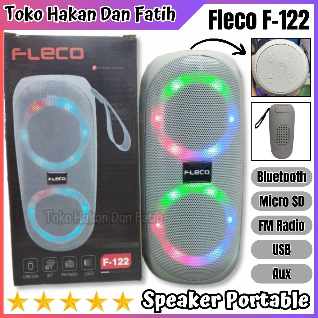 Speaker Bluetooth Fleco F-122 Super Bass | Speaker Pertable LED Bluetooth USB Micro SD dan Radio Fle