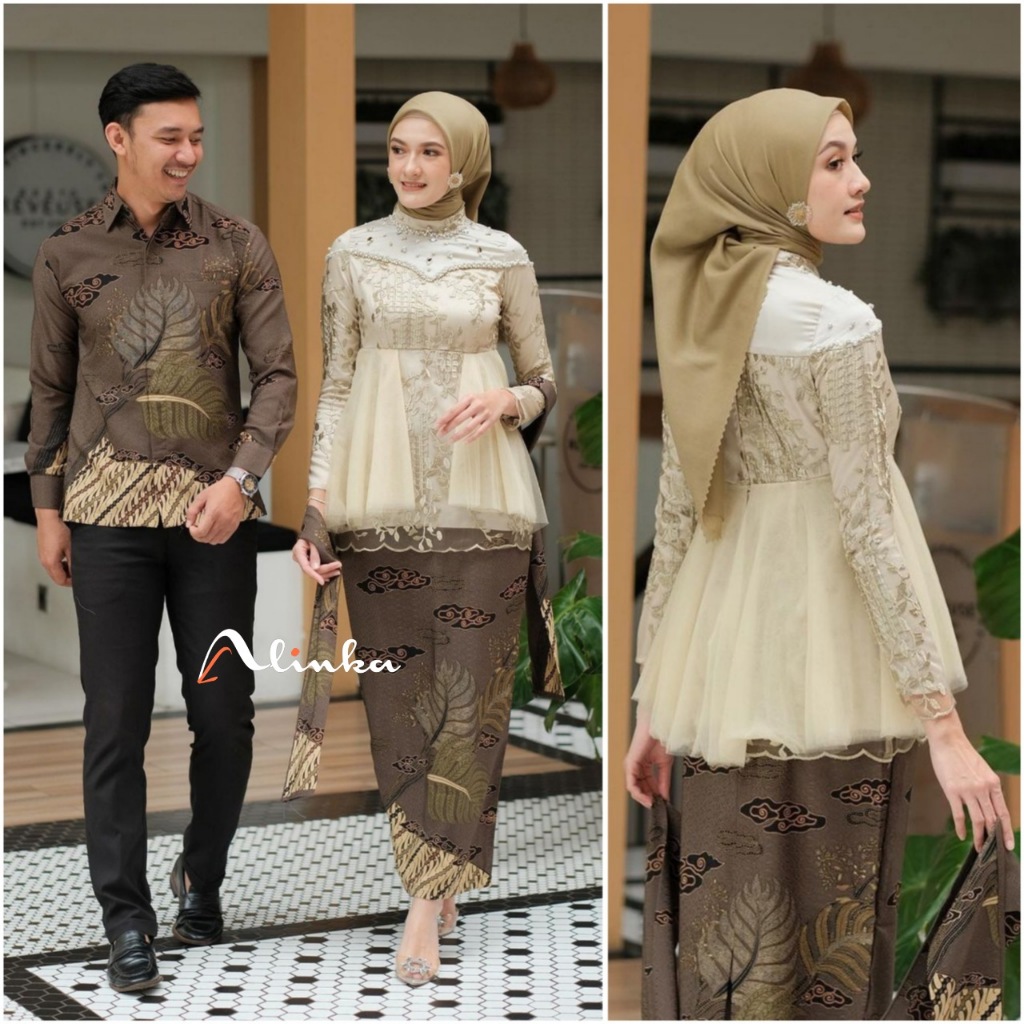 Kebaya modern wisuda couple batik brukat remaja terbaru mewah satu set pasangan keluarga baju pesta tunangan lamaran kondangan wanita muslim kekinian model ameera