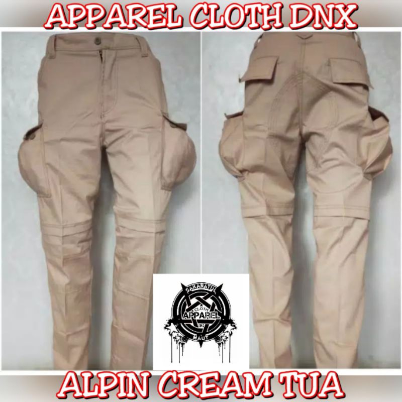 CELANA PANJANG ALPIN SAKU KEMPOL PUNK CREM CREAM KREM, CELANA CARGO GUNUNG PDL ALPINA ALPINE ALPIN M