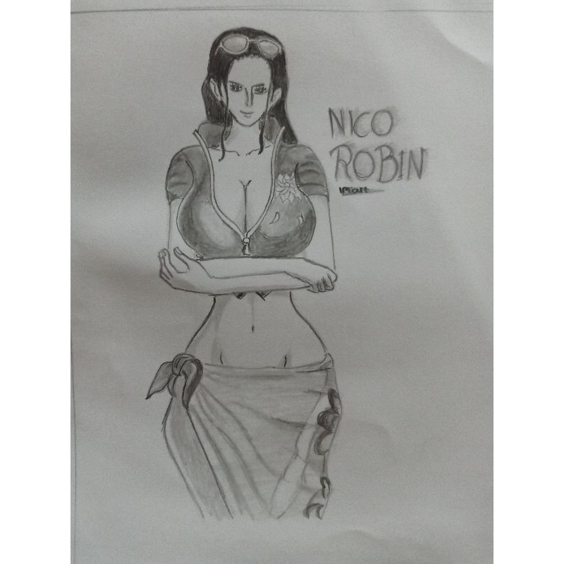 lukisan sketsa pensil anime Nico Robin one piece keren untuk hiasan kamar atau dinding