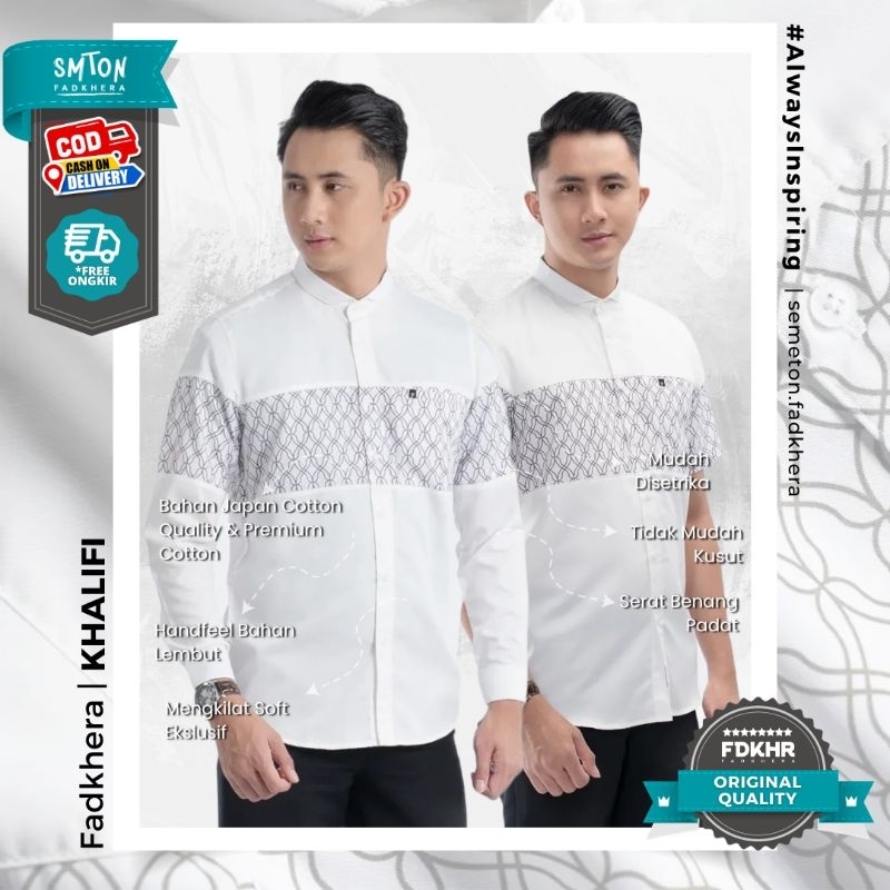 koko Fadkhera KHALIFI kemeja koko modern terbaru baju koko pria kemeja motif pria / kemeja putih / S
