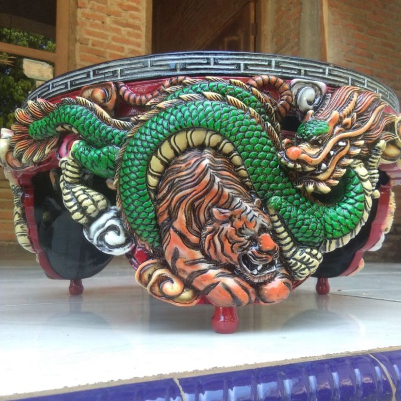 Tebok Lovebird sogon ukir naga vs macan pion bulat ukir