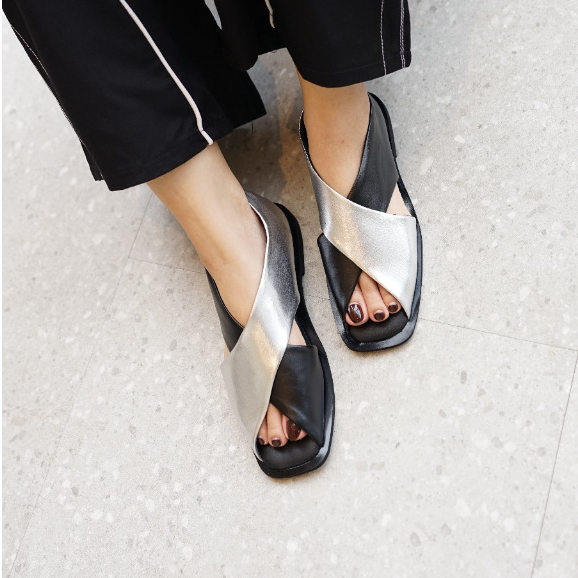 Tamina Silver - Raitalexander Flat Shoes - Slip-On - Mules - Mary Janes - Sepatu Sandal Wanita