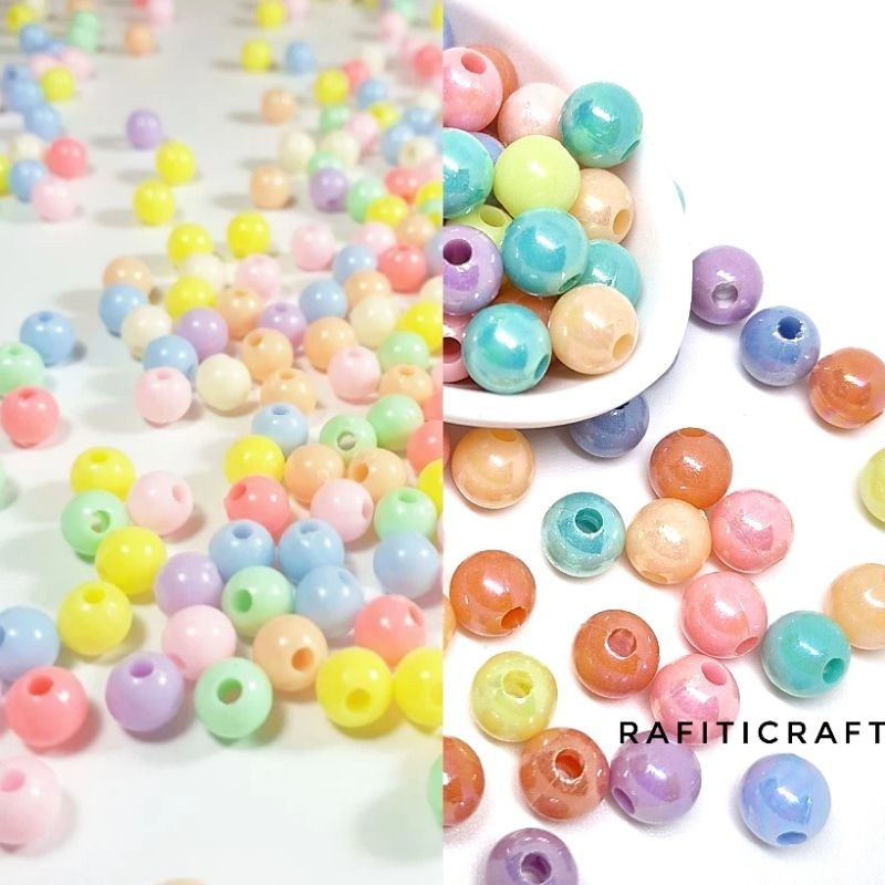 

(10gr) 4mm 6mm 8mm 10mm Manik Monte Mute Susu Bulat Pastel Kilap Non Kilap Mix || RafitiCraft