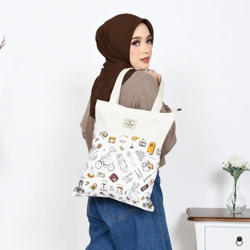 Tas Wanita Totebag aesthetic resleting totebag kuliah cewek kekinian