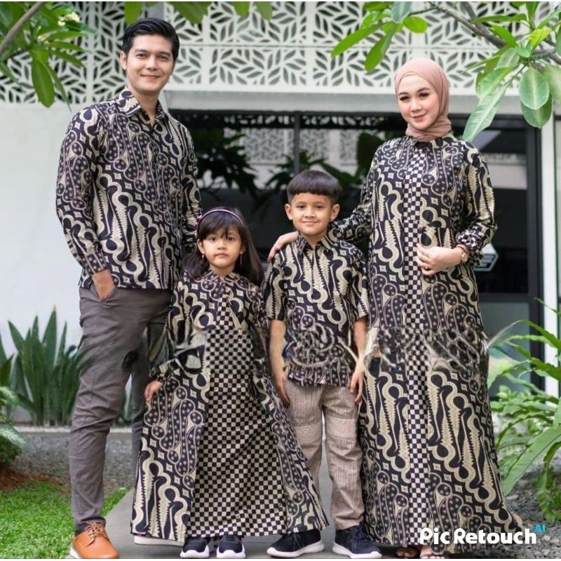 Baju Batik Couple Keluarga Gamis Kemeja Ayah Ibu Anak 2-12 Tahun Family Set Sarimbit Batik Couple Ke
