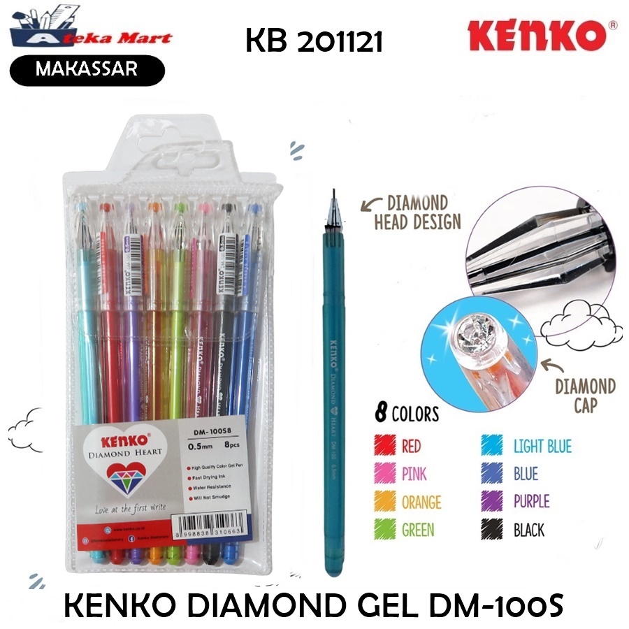 

[SET] KENKO GEL PEN DM-100S Diamond Heart GEL PEN 8 WARNA