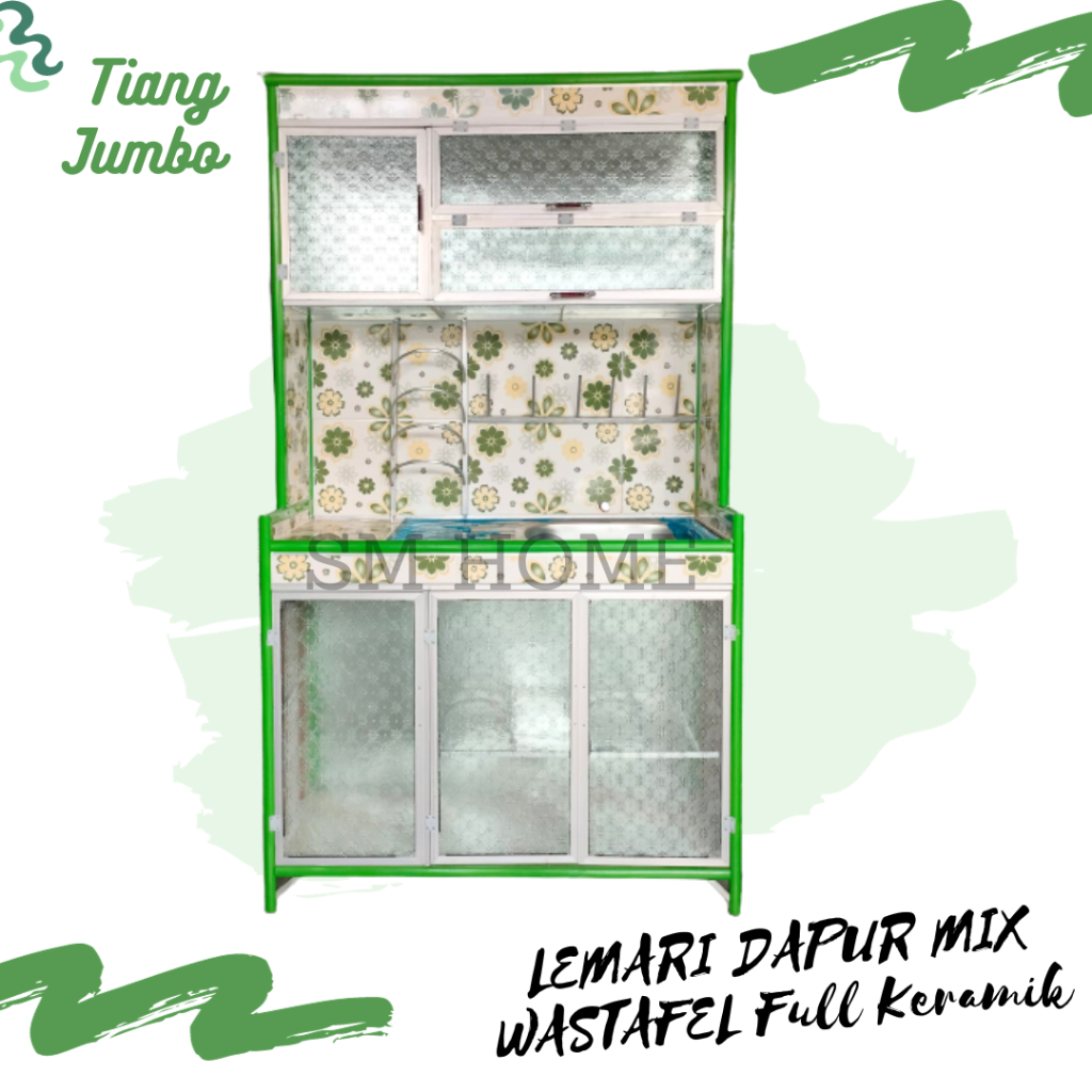 LEMARI DAPUR ALUMINIUM MIX WASTAFEL DAN RAK KOMPOR ALUMINIUM TIANG JUMBO SET DAPAT 2BARANG FULL KERA