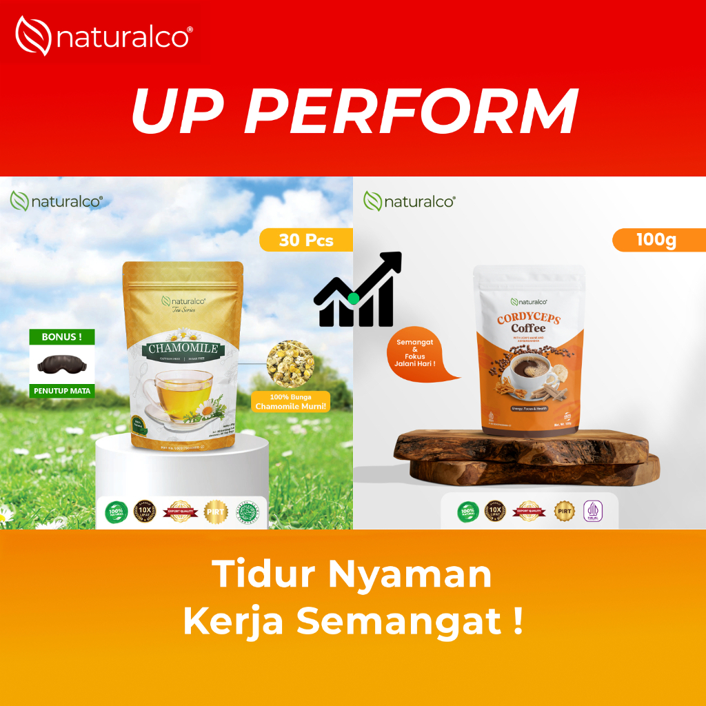 

Naturalco UP Perform Untuk Insomnia & Performa Kerja Maksimal | 30 Kantong Teh + 10 Sajian | Garansi 100% Murni, Alami & Efektif | Chamomile & Cordyceps Coffee | Minuman Siap Seduh