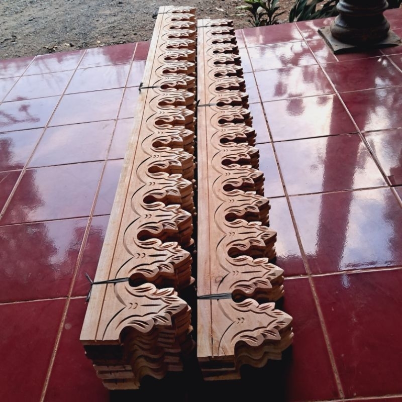 lisplang joglo 2 meter ornamen rumah motif rintek kayu mahoni