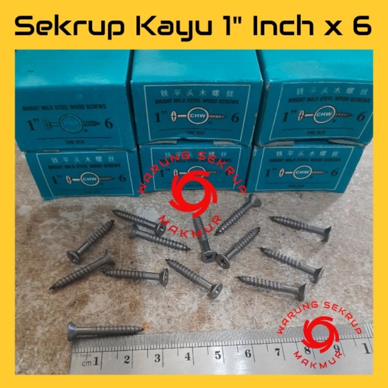 (1 Box) Sekrup Kayu 1" Inch x 6 / Wood Screw (+) / Skrup Kayu 2.5CM