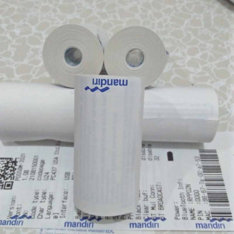 

kertas thermal Logo bank Mandiri 58x30 Corneles/full kertas
