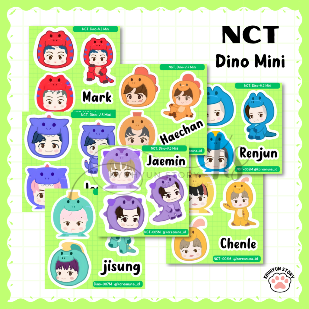 Sticker Kpop NCT Dream Dino Chibi Kartun Anime Lucu Aesthetic Stiker Deco Laptop Hp Buku Note Memo B