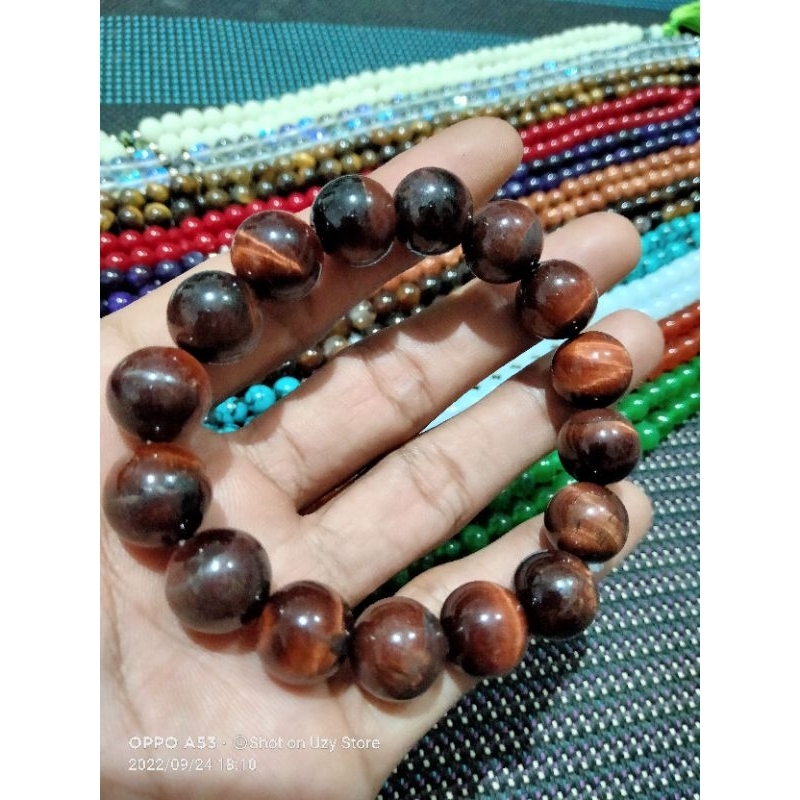 gelang batu tiger eye merah 12mm