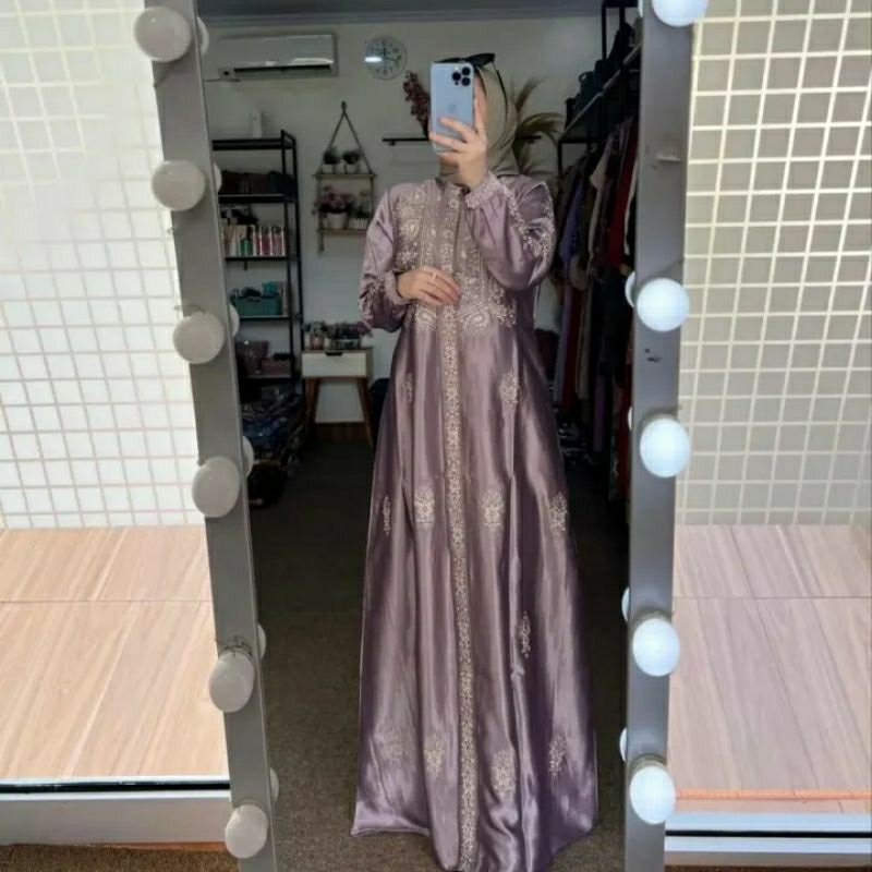 GAMIS SATIN CRISTAL COMBINASI BORDIR / GAMIS PESTA SUPER MEWAH