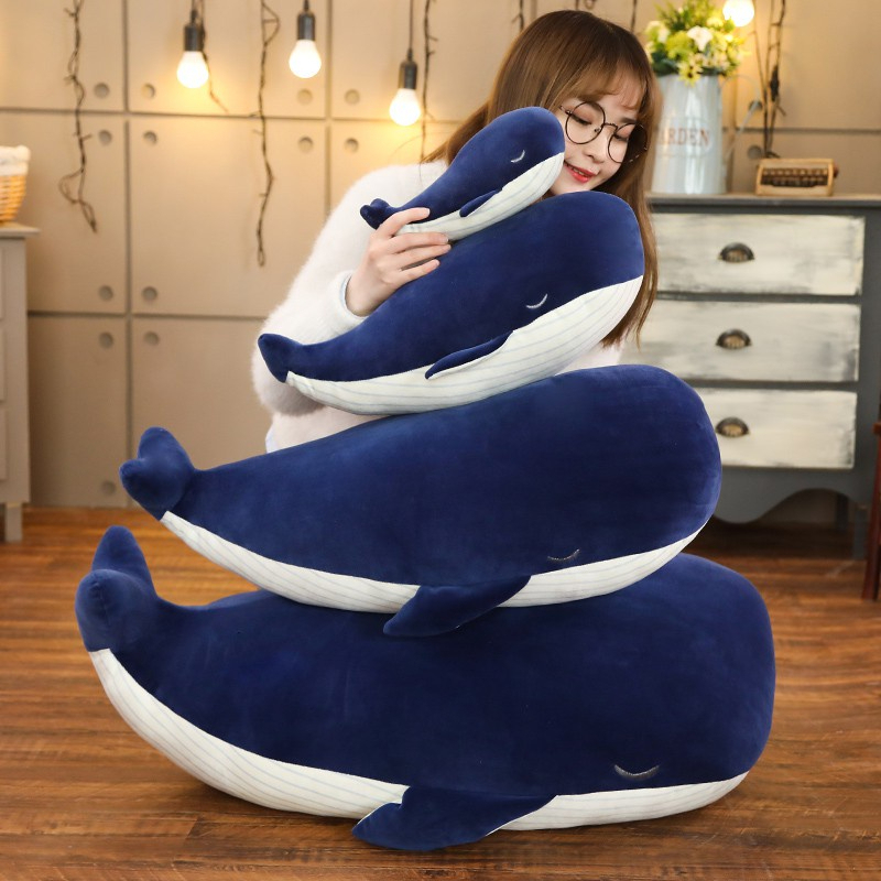 Boneka Whale Paus biru ukuran 60cm bahan plush mainan anak kado ulang tahun