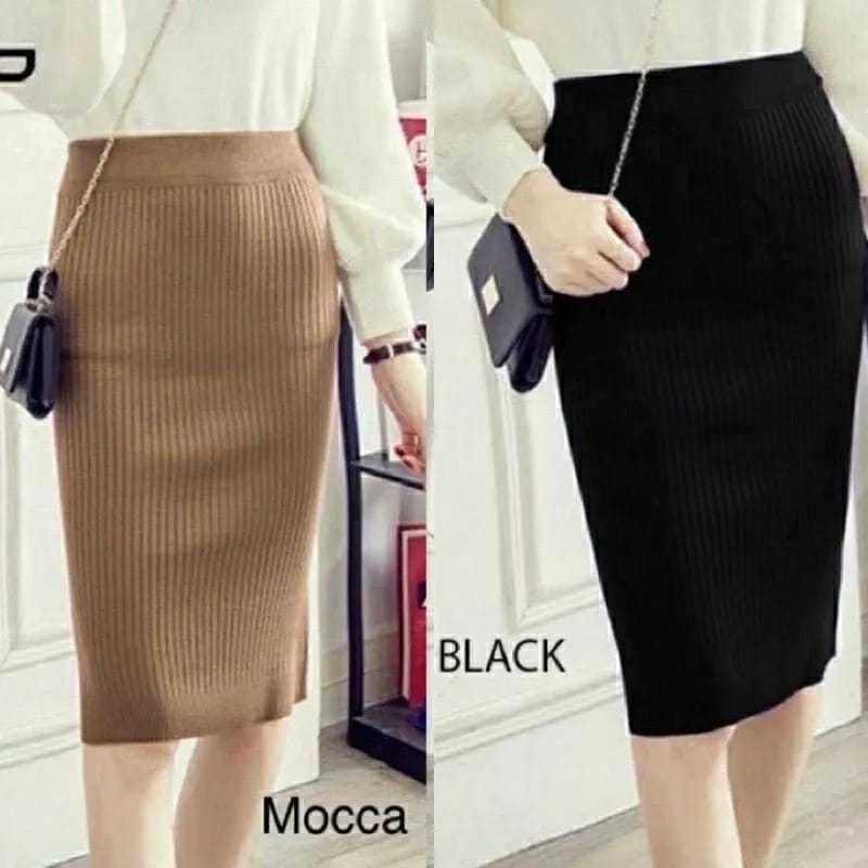 Rok Rajut Span Pendek Wanita - Midi Skirt Premium