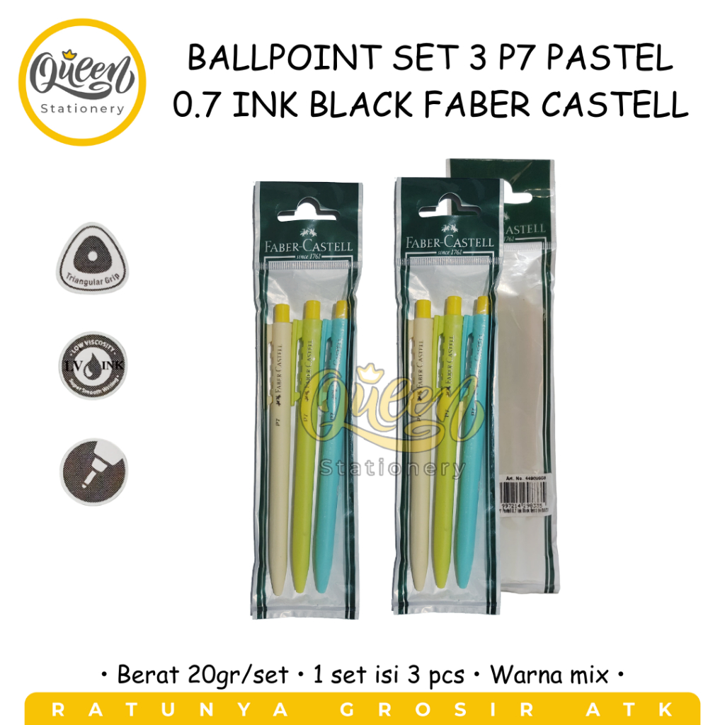 

1 SET BALLPOINT SET 3 P7 PASTEL 0.7 INK BLACK FABER CASTELL BOLPEN BOLPOIN PULPEN