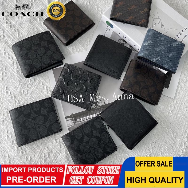 Dompet Klip Pendek Pria Tahan Gores Kulit Coach Barang Kulit Tempat Kartu Nama Dapat Dilepas Klip Pr