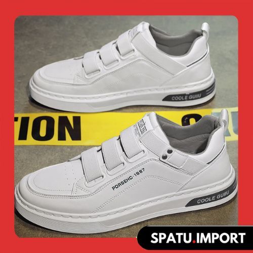 Sepatu Sneakers Wanita Pria Bahan Premium Tanpa Tali Original Putih Cream Hitam Pakai Perekat Model 