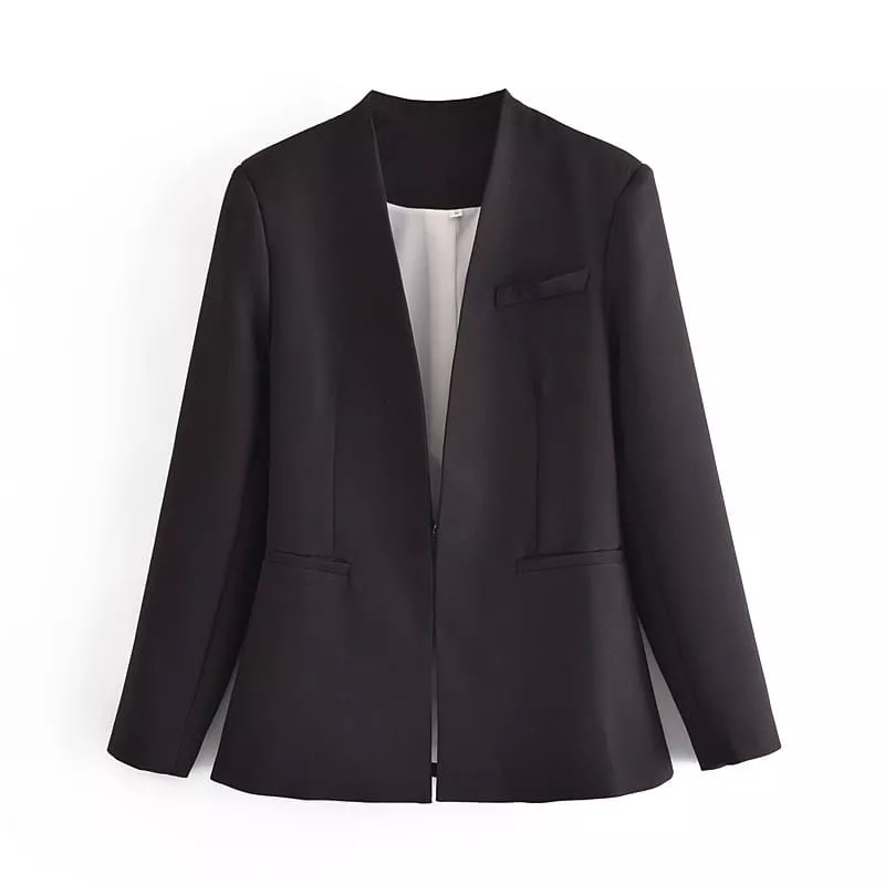 Jas Blazer Wanita Tanpa Kerah - Blazer Wanita Casual - Jas Wanita - Blazer Cewek HITAM