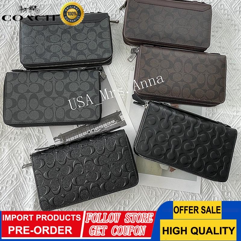 COACH Kopling Pria Tas Tangan Ritsleting Ganda Kopling Impor Kopling Besar Lencana Timbul 67624 1282