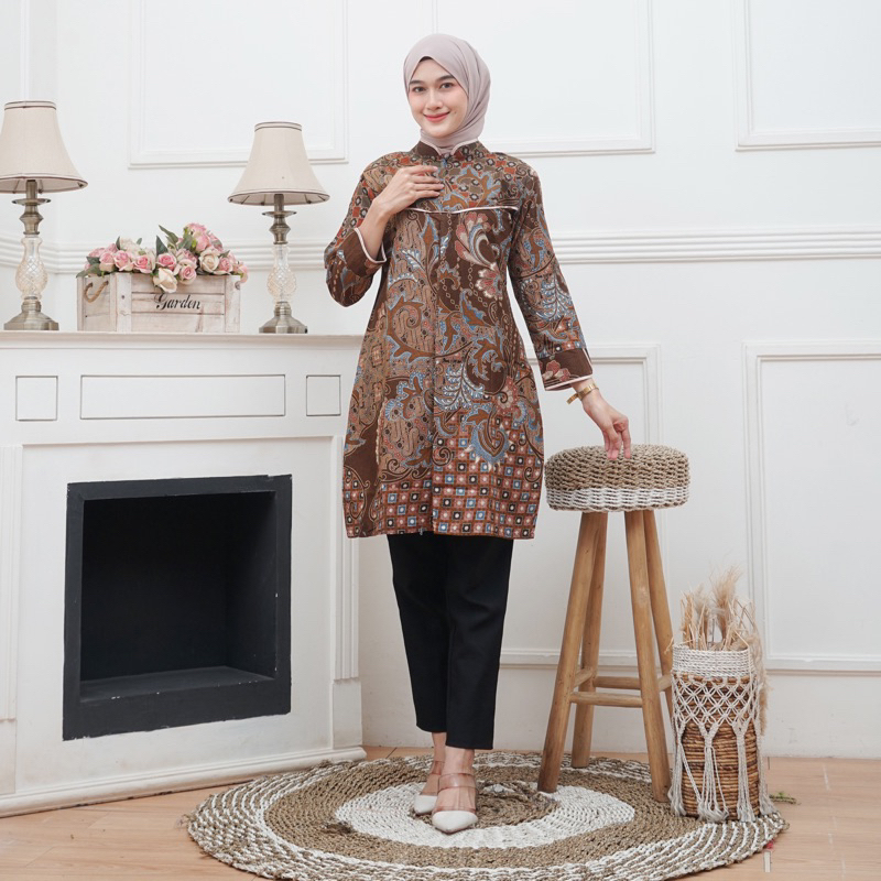 Atasan Tunik Batik Wanita Perempuan Kekinian Modern Dress Batik Modern .