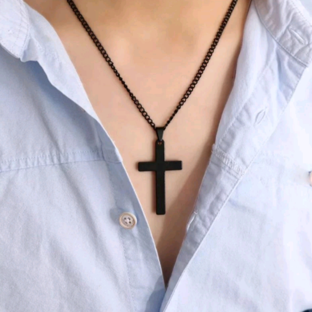 [Kalung Salib] Kalung Titanium Liontin Salib Hitam Pria Wanita Best Quality