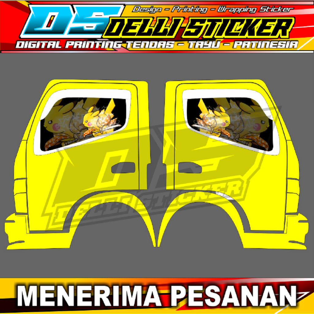 Stiker Variasi Kaca Pintu Truk Canter - Stiker Blok Kaca Gambar Pokemon Bisa Ganti