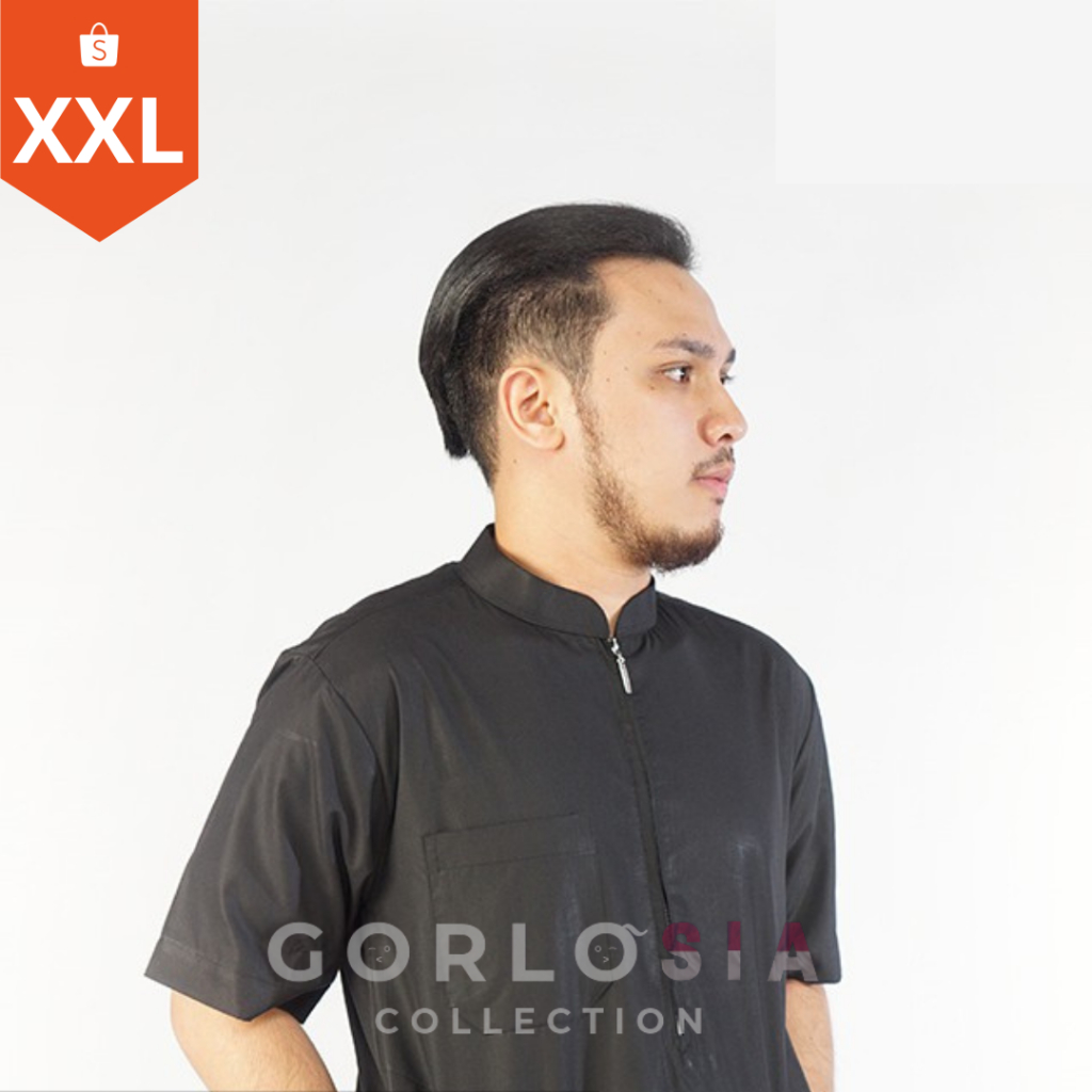 Baju Koko Jumbo Polos | Baju Koko Resleting Lengan Pendek | Baju Koko Pria Muslim Dewasa | 9 Warna