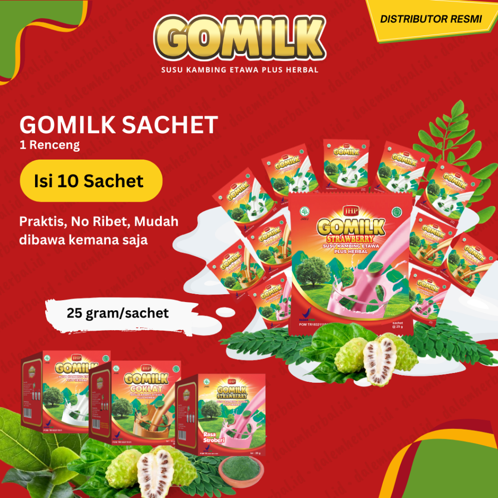 

(BISA COD) - GOMILK SACHET isi 10 Sachet Susu kambing etawa sachet plus herbal