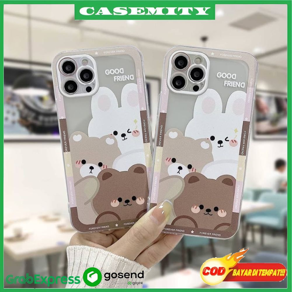 Soft Case Samsung A14 4G A14 5G A34 A54 5G Casing Good Friend Ponsel Transparan Seni Beruang Coklat 