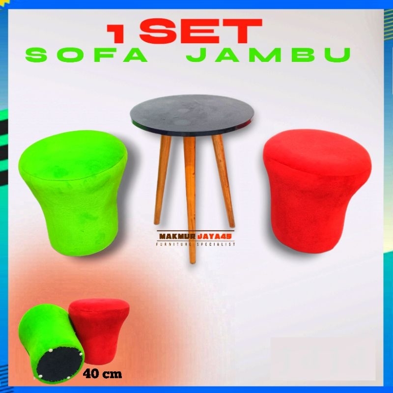 1 SET KURSI BANGKU -  2 STOOL BULAT & 1 MEJA / STOOL DUDUK bahan buludru