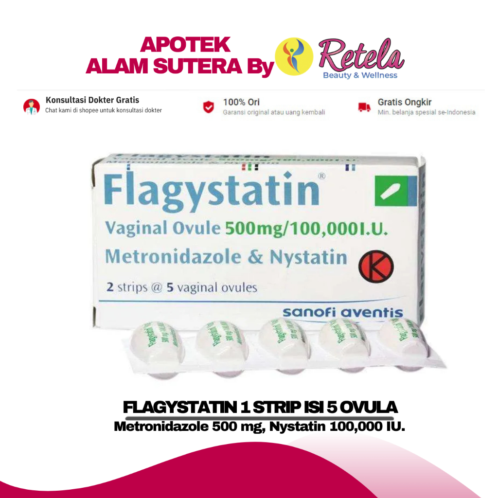 FLAGYSTATIN 1 STRIP ISI 5 OVULA ( Metronidazole 500 mg, Nystatin 100,000 IU. )