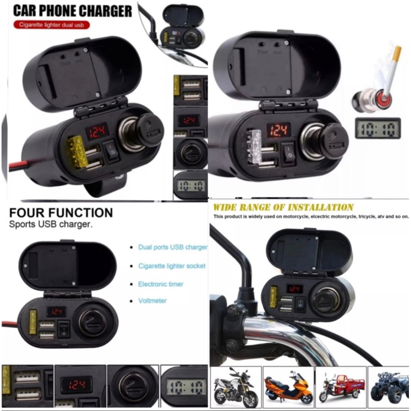 CAR USB PHONE CHARGER VOLTMETER JAM DIGITAL + CHARGER DUAL USB