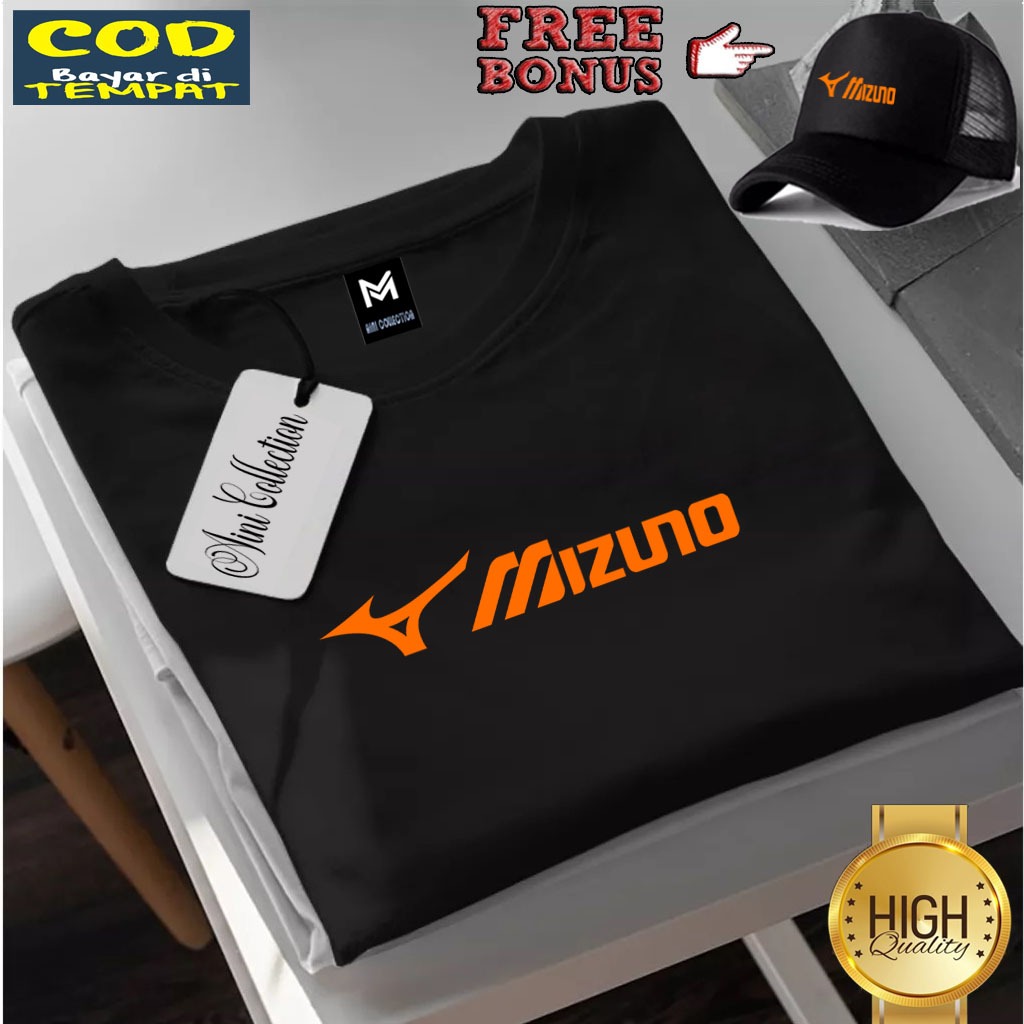 Bonus Topi.. Promo Kaos Keren Pendek Mizuno Lurus Text Orange /Kaos pendek / Kaos pria & Wanita / Ka