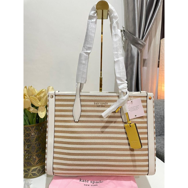 Kate Spade Market Tote Bag Med Striped Parchment Multi
