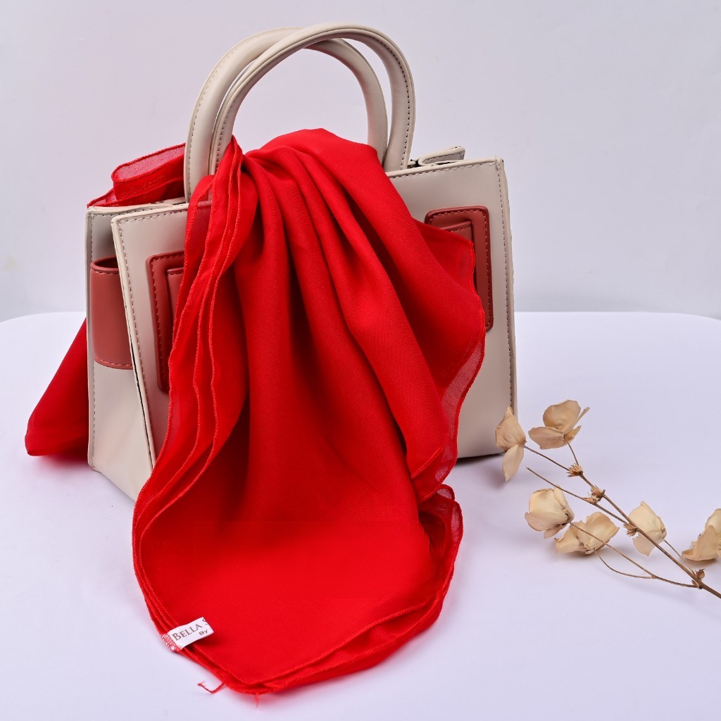 HIJAB SEGI EMPAT BELLA SQUARE / JILBAB BELLA SQUARE / KERUDUNG SEGI EMPAT / BELLA SQUARE MERAH CABE 