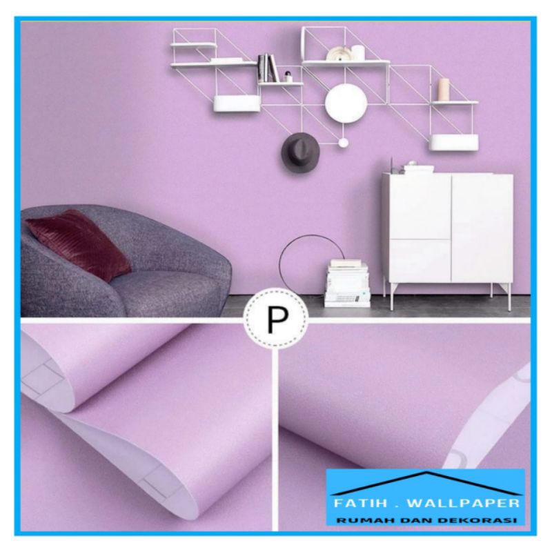 Walpaper dinding stiker motif pastel polos ungu / wallpaper dekorasi