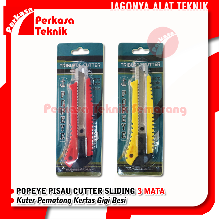 

POPEYE Pisau Cutter Sliding 3 Mata Kuter Pemotong Kertas Gigi Besi