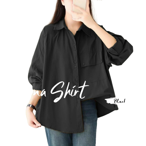 Blouse Atasan Wanita Selenna Shirt Bahan Linen Rami Polos Kancing Aktif Busui Friendly Fashion Muslim Wanita Jumbo Kemaja Hitam Wanita lengan Panjang Baju Blouse Wanita Korean Style