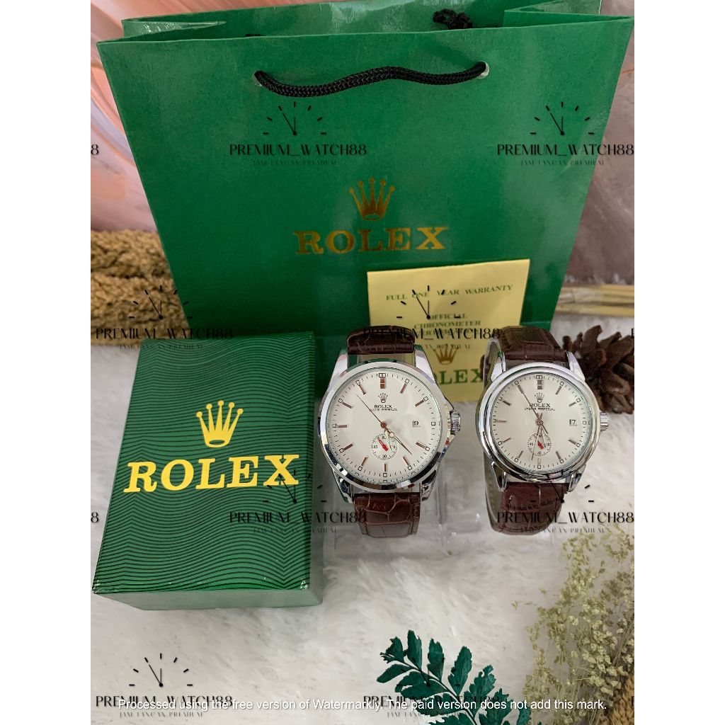 Jam Tangan Couple Rolex Kulit Pria & Wanita Automatic ( Tanpa Batrai ) Tipe R337 Free Box (Bisa COD)