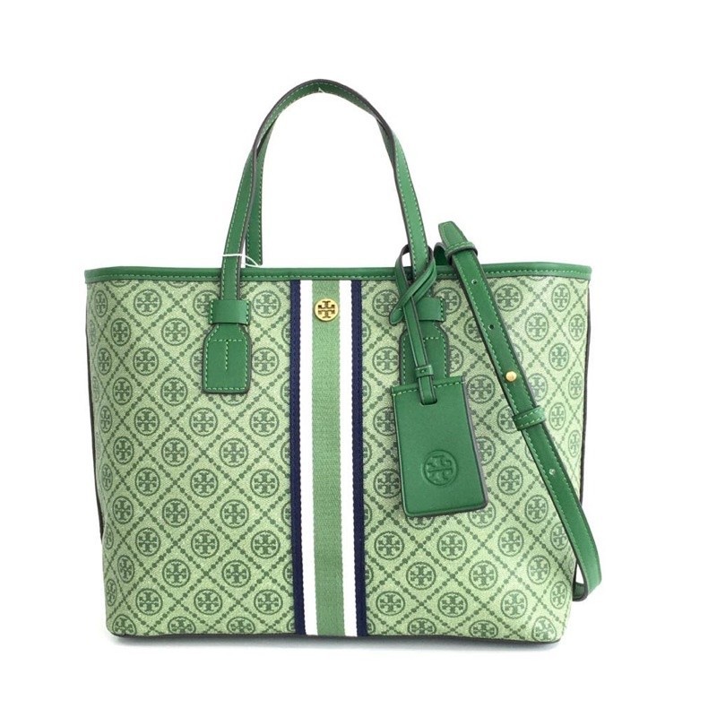 TORY BURCH Monogram T Coated Canvas Tote Bag Arugula ORIGINAL