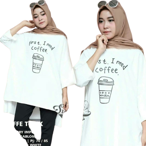 Long Tunik Jumbo I Need Coffe Tunik Baban Babytery Ld 100 Cm Pakaian Muslim Wanita Long Tunik Wanita