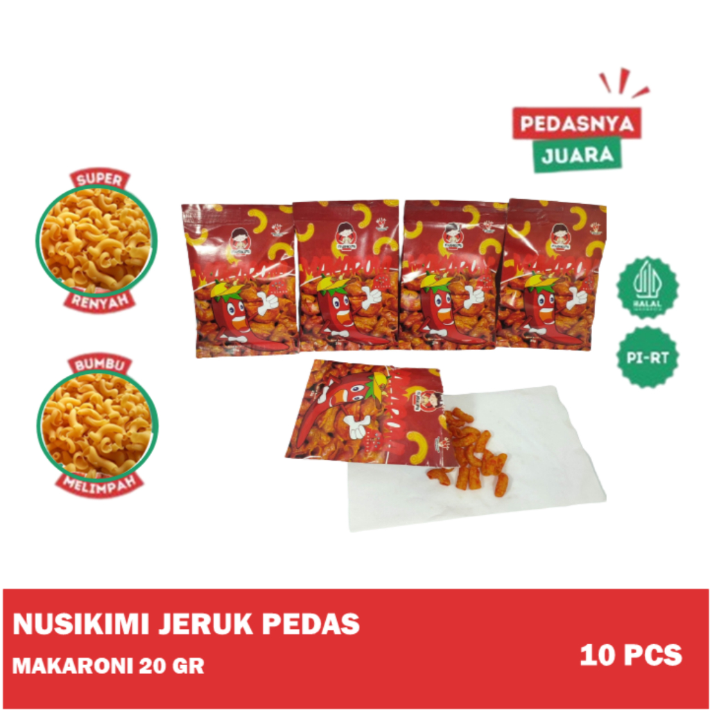 

Makaroni Jajanan Jadul Viral Rasa Balado Pedas Manis ukuran 20 gram kemasan 10pcs - NUSIKIMI