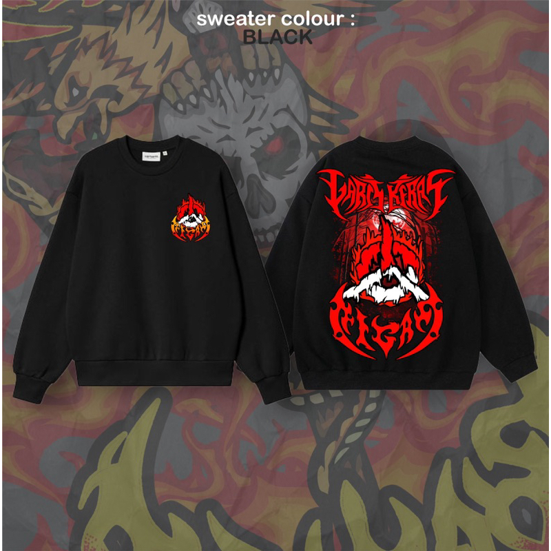 Sweater Crewneck Pagar Nusa Garis Keras Ligas Merah Bahan Cotton Fleece GE4