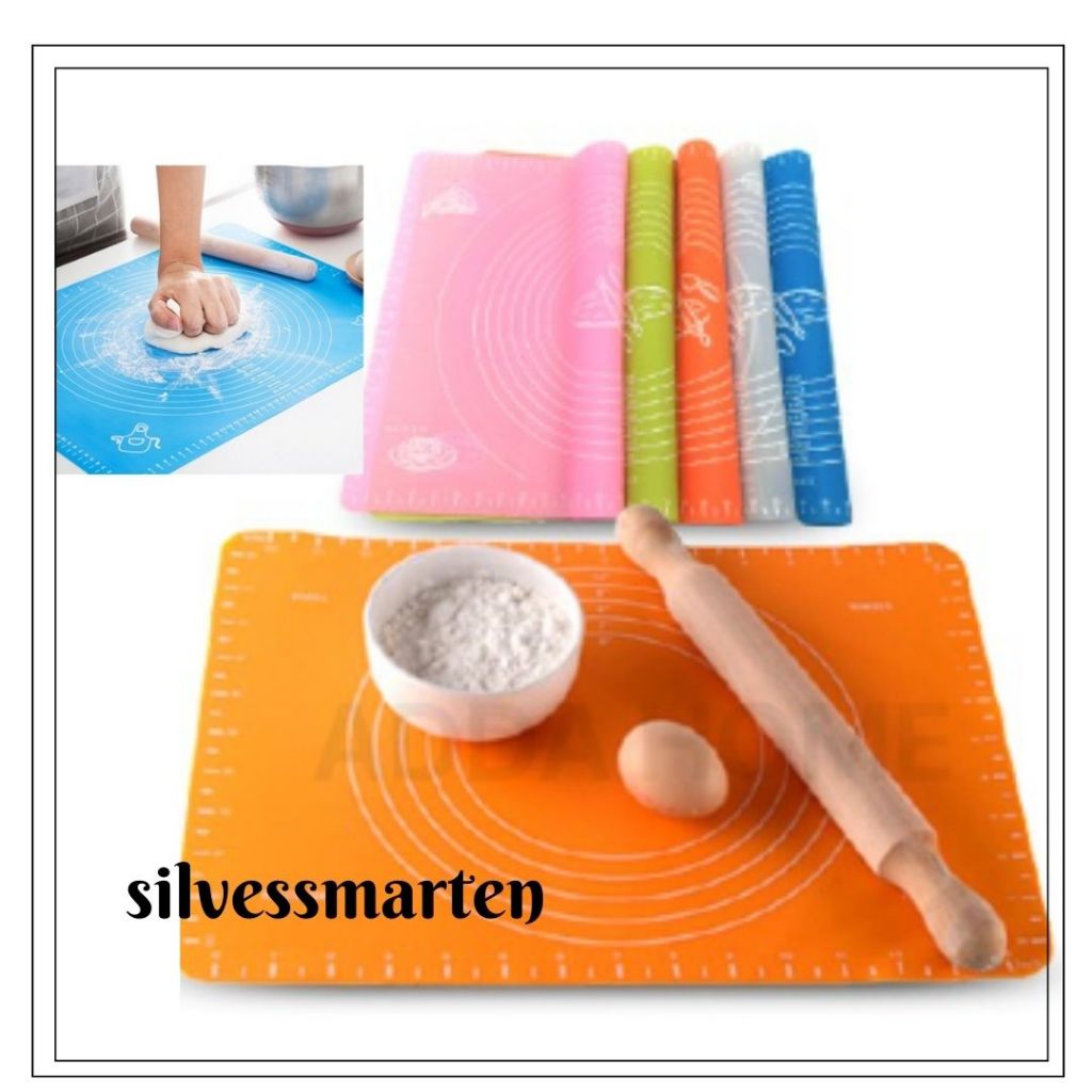 silvessmarten ⚡ Alas Adonan Kue Silikon Tatakan Mat Talenan Giling Gilas Rolling Adonan kue Anti Len
