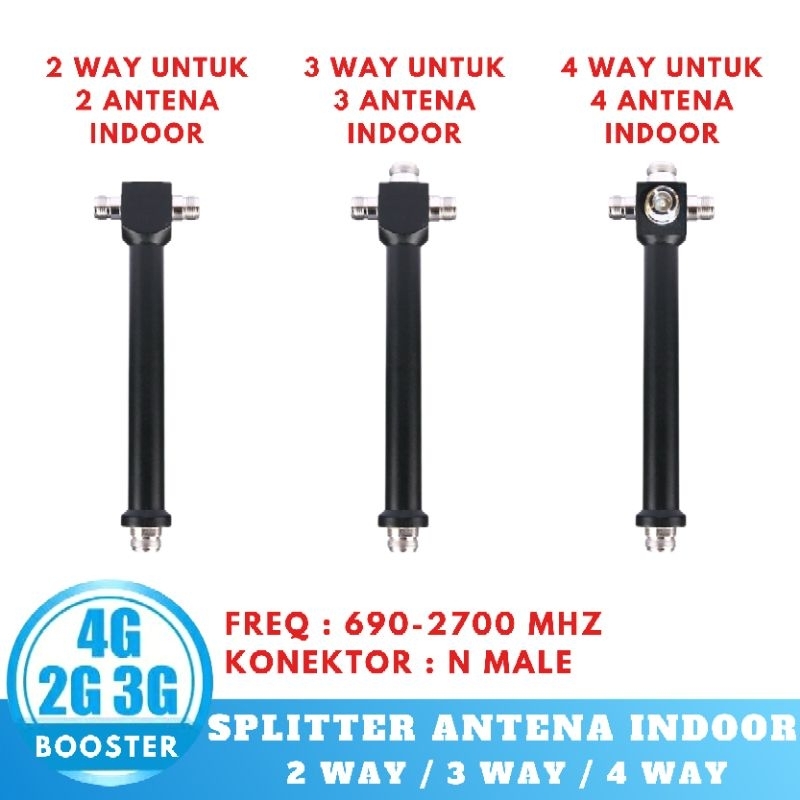 SPLITTER ANTENA CABANG ANTENA INDOOR 2 WAY 3 WAY 4 WAY 2 ANTENA 3 ANTENA 4 ANTENA INDOOR KONEKTOR N 