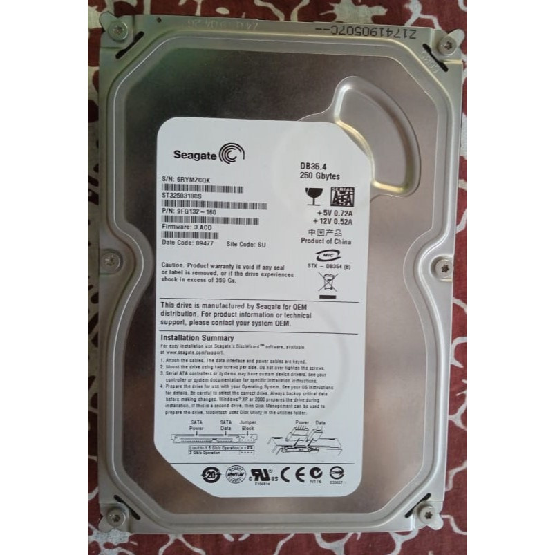 Hard Disk 250 GB SATA - Seagate - Barracuda - 7200 Rpm - Sentinel 100% - Original - Like New