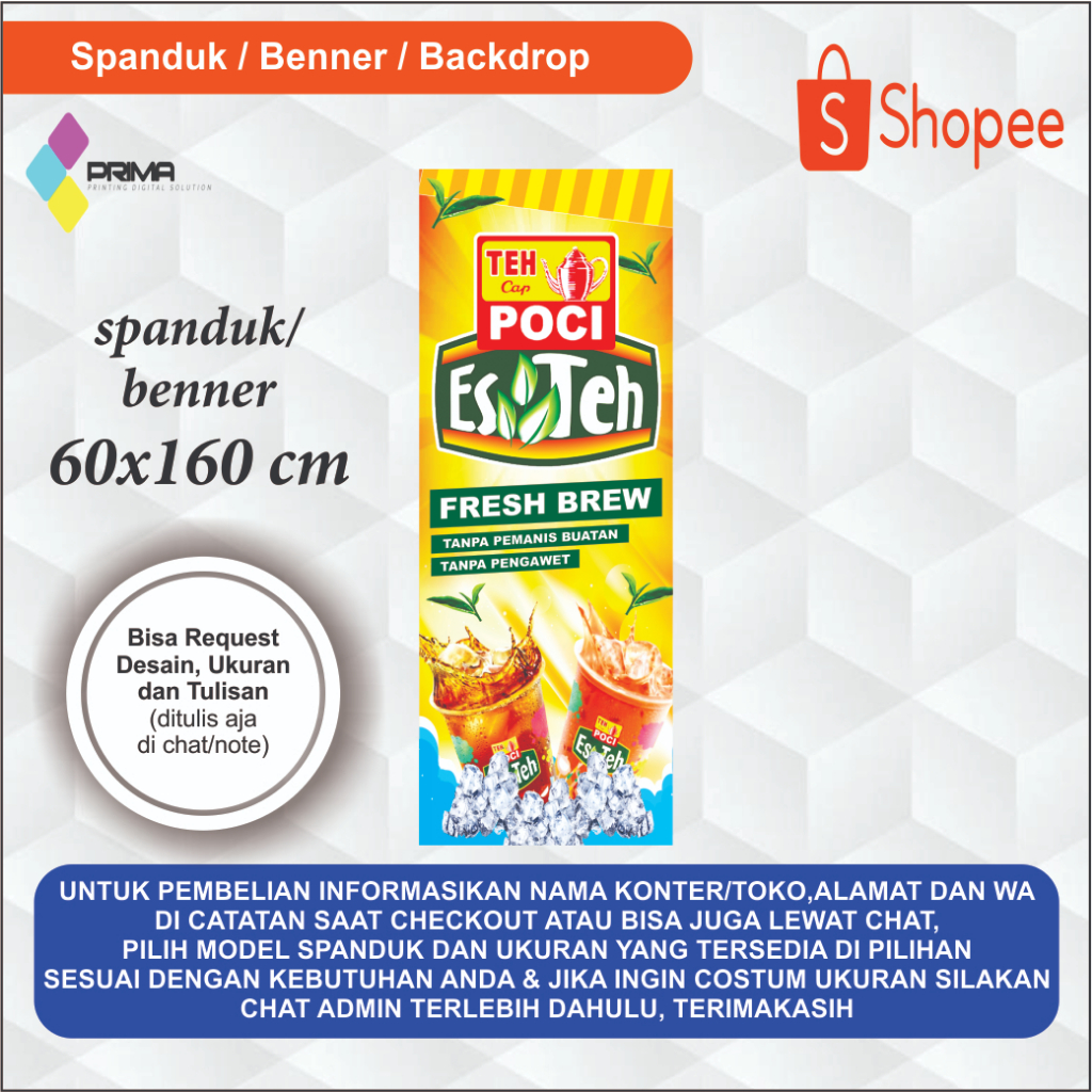 Spanduk Banner Es Teh Poci Fresh,Size 60x160 Cm